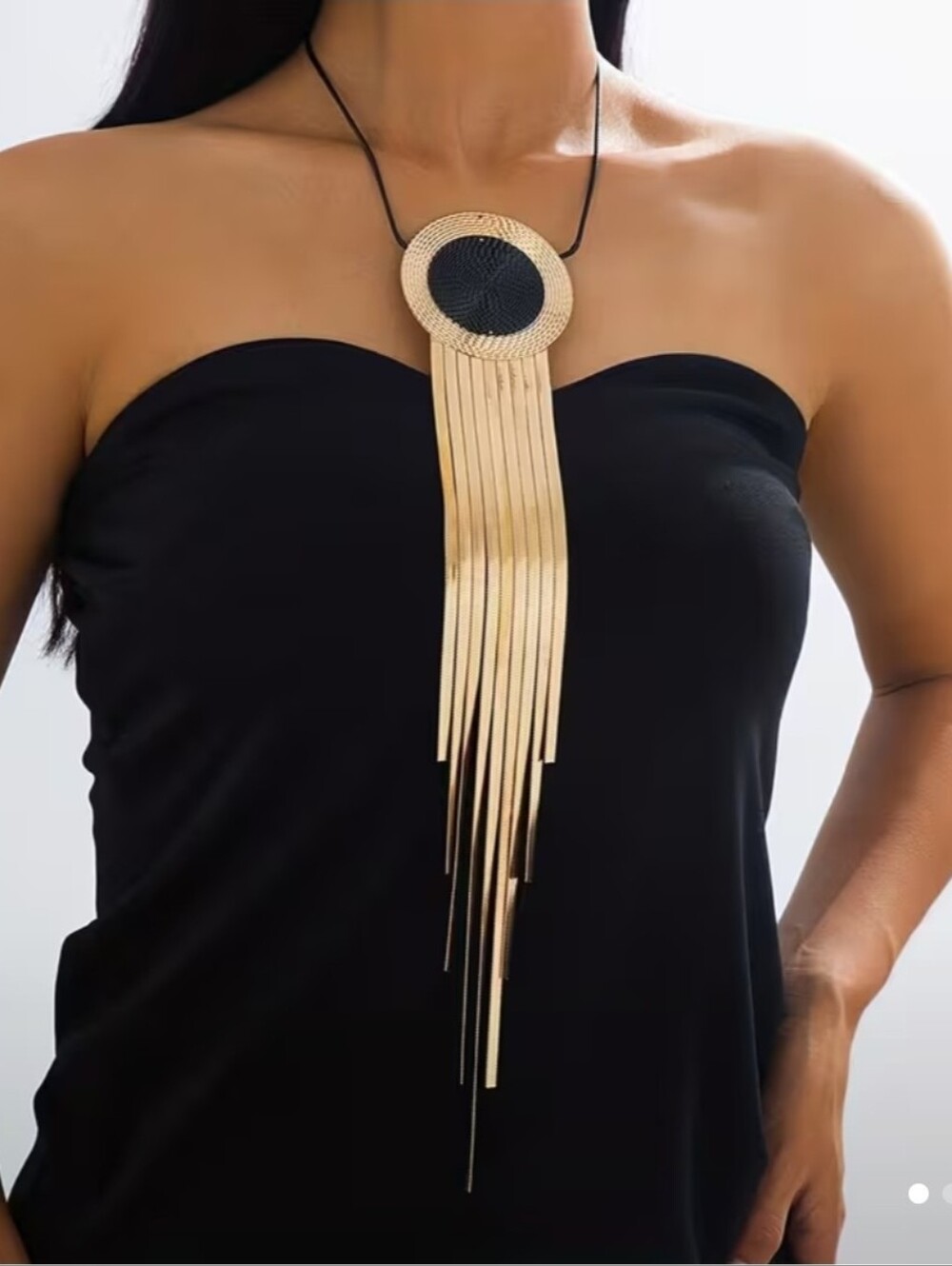 A Stylish And Elegant Long Tassel Snake Bone Chain Golden Necklace